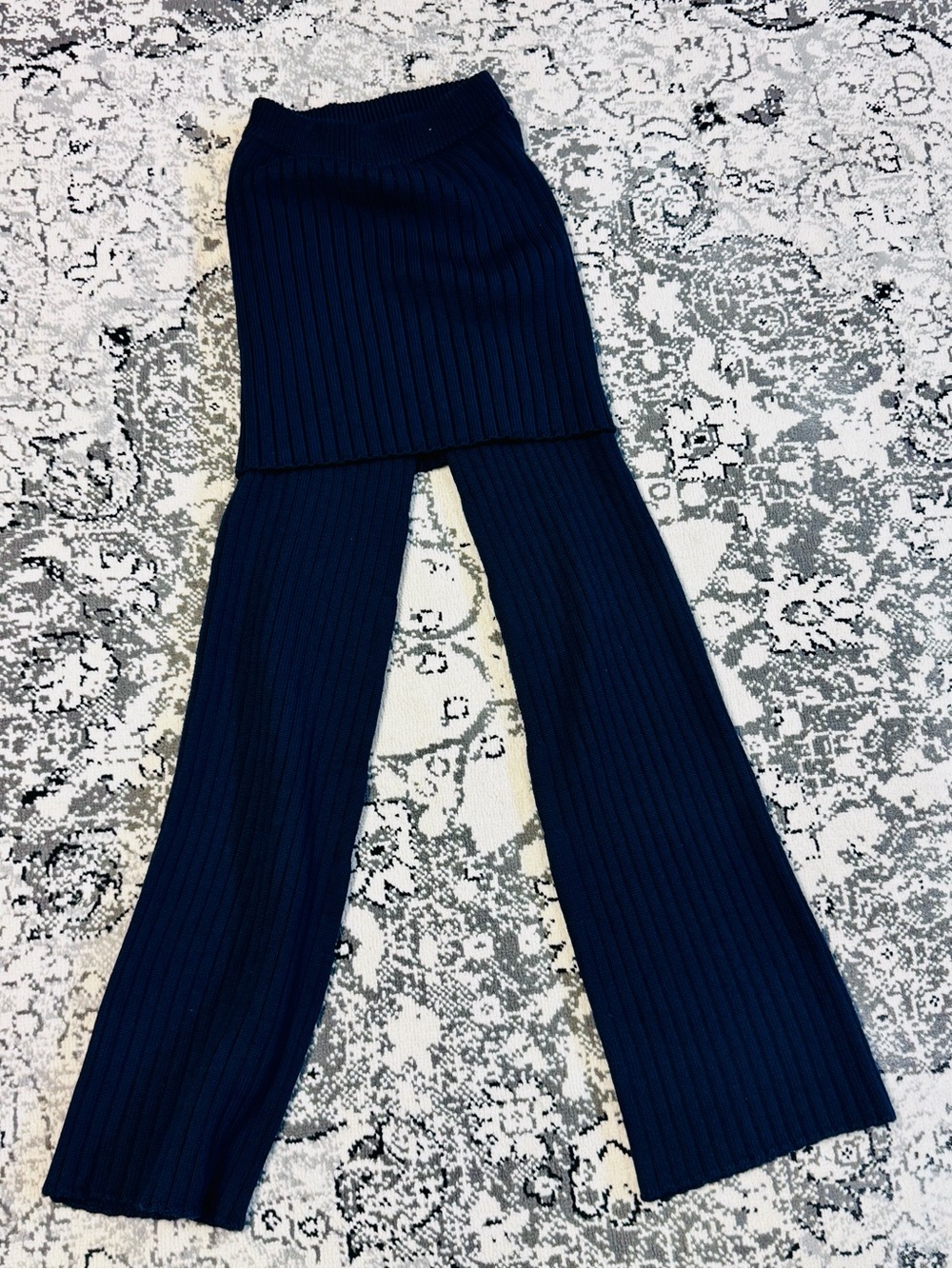 Loewe Navy Ribbed Knit Skirt-Pant